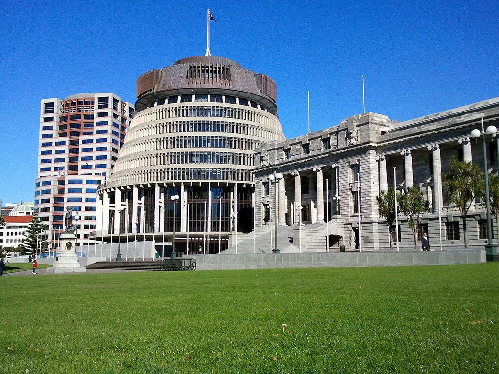 Wellington, New Zealand Parliament Buildings; accessed via Wikimedia Commons